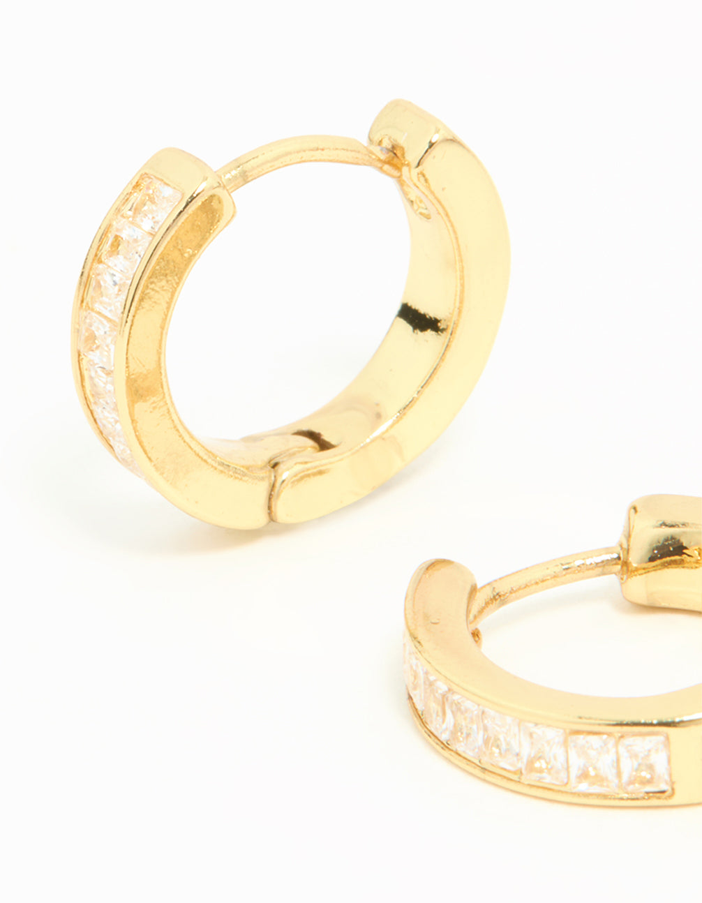 Gold Plated Diamante Thin Pavé Hoop Earrings