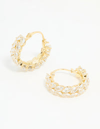Gold Plated Diamante Marquise Herringbone Hoop Earrings - link has visual effect only