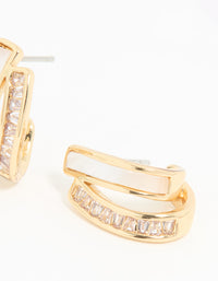 Gold Plated Cubic Zirconia & Mother Of Pearl Jacket Earrings - link has visual effect only