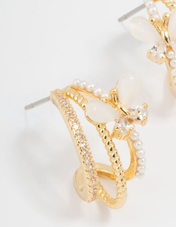 Gold Plated Pave Crystal Butterfly Jacket Earrings