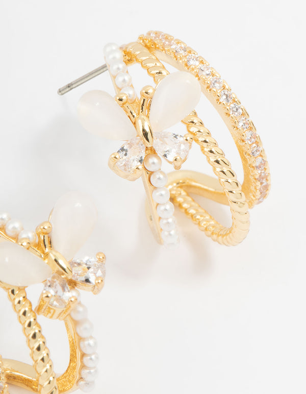 Gold Plated Pave Crystal Butterfly Jacket Earrings