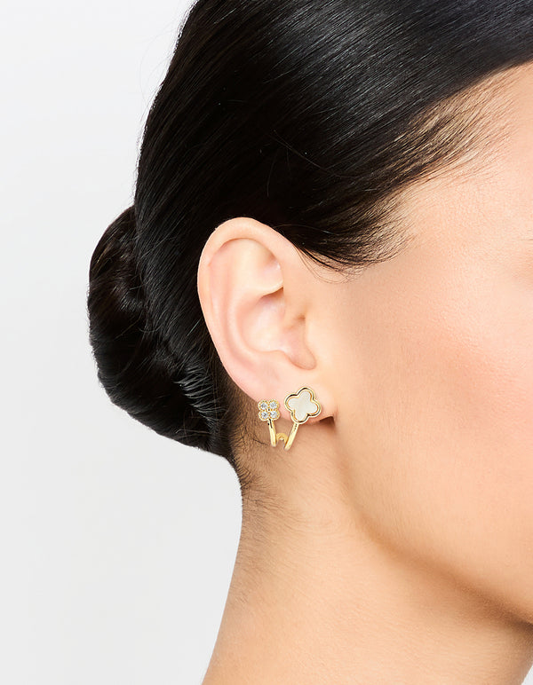 Gold Plated Cubic Zirconia Mini Flower Jacket Earrings