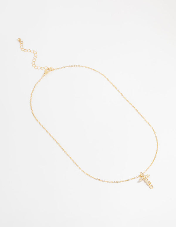 Gold Plated Cubic Zirconia Cross Pendant Necklace