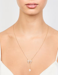 Gold Plated Pearl & Cubic Zirconia Chunky Bow Y-Necklace - link has visual effect only