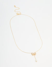 Gold Plated Pearl & Cubic Zirconia Chunky Bow Y-Necklace - link has visual effect only