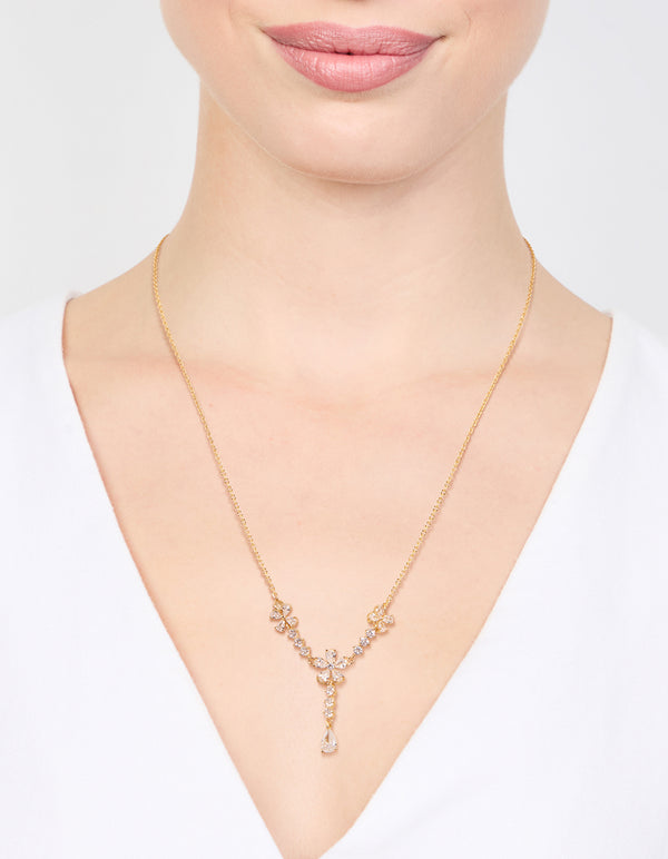Gold Plated Pearl Flower Trio Y-Necklace