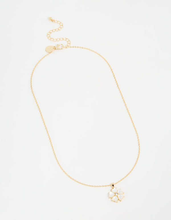 Gold Plated Catseye Flower Pendant Necklace