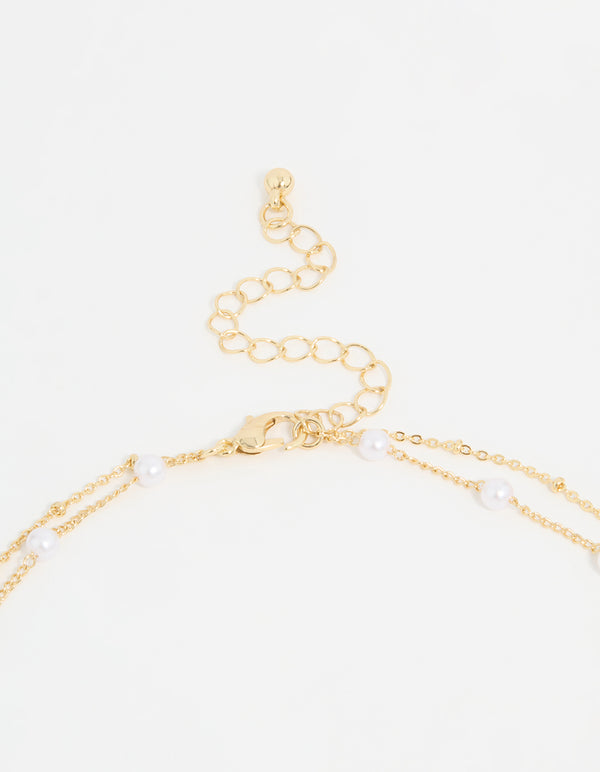Gold Plated Pearl Butterfly Layered Necklace