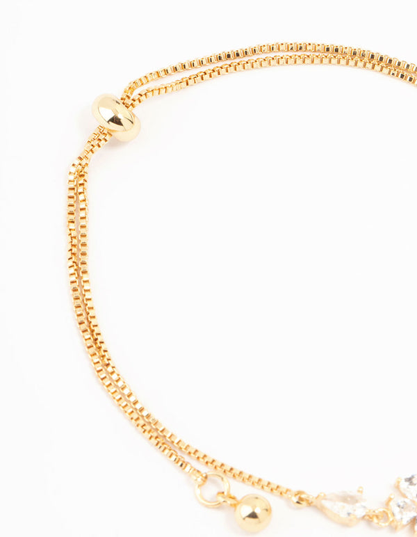 Gold Plated Cubic Zirconia Butterfly & Flower Toggle Bracelet