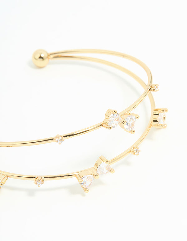 Gold Plated Cubic Zirconia Bow Open Wrist Cuff