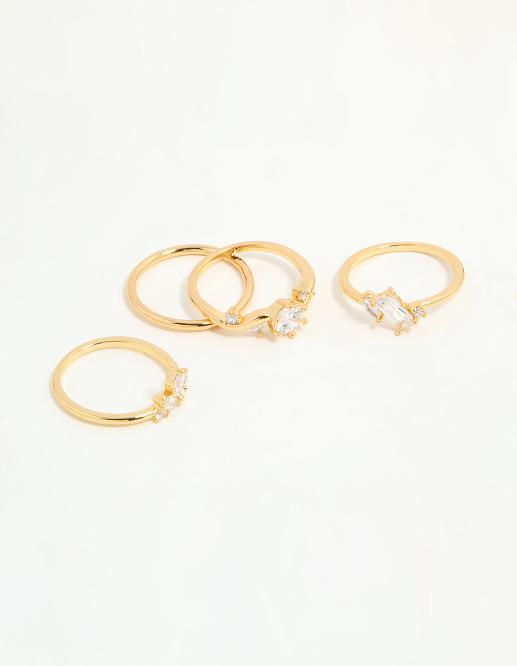 Gold Plated Cubic Zirconia Leaf Marquise Rings 4-Pack