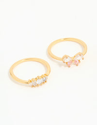 Gold Plated Pink Cubic Zirconia Bow Rings 3-Pack - link has visual effect only