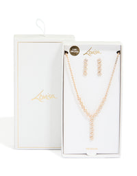 Gold Plated Cubic Zirconia Necklace & Drop Earrings Set - link has visual effect only