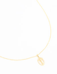 Gold Plated Sterling Silver Cubic Zirconia Oval Cross Necklace - link has visual effect only
