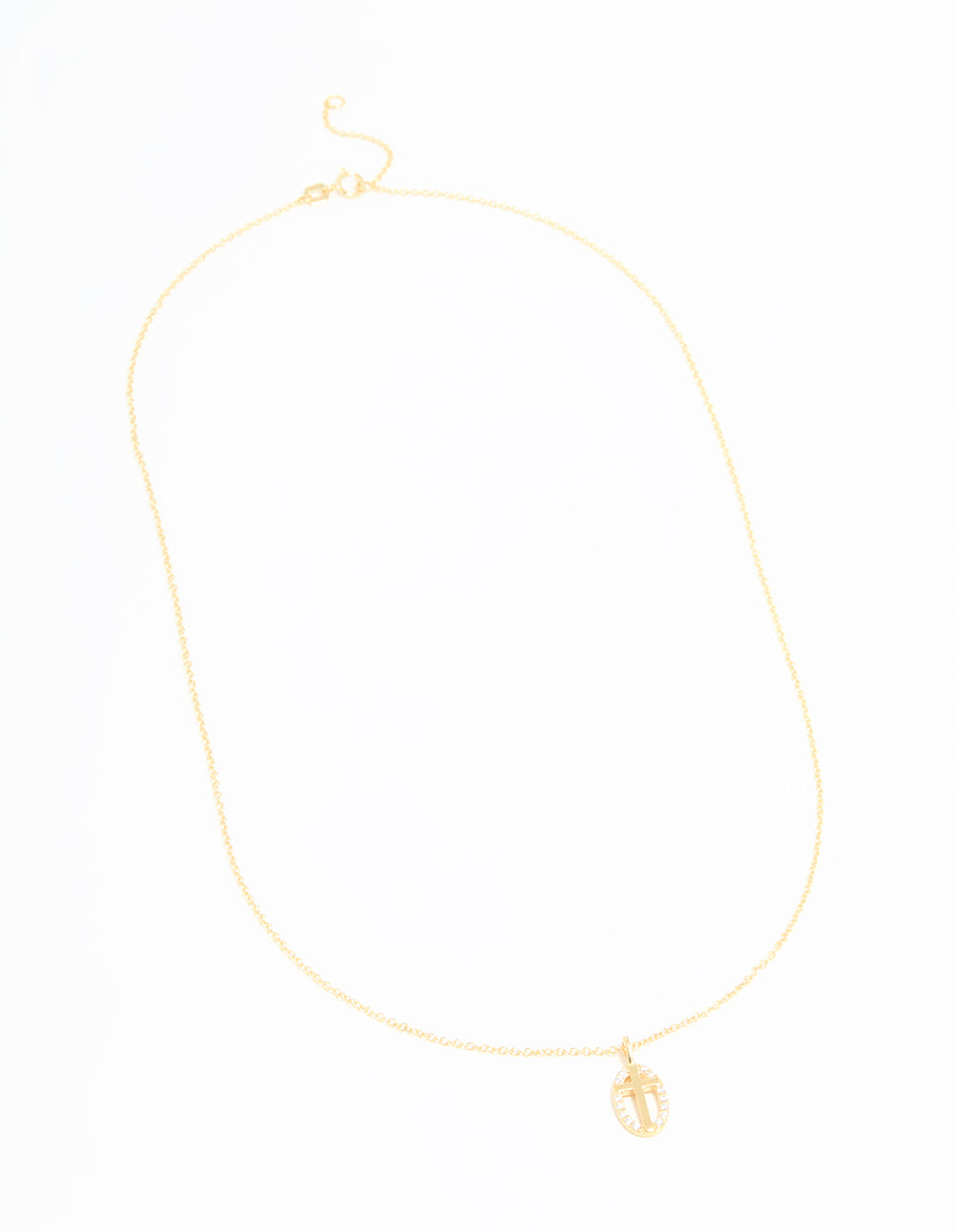 Gold Plated Sterling Silver Cubic Zirconia Oval Cross Necklace
