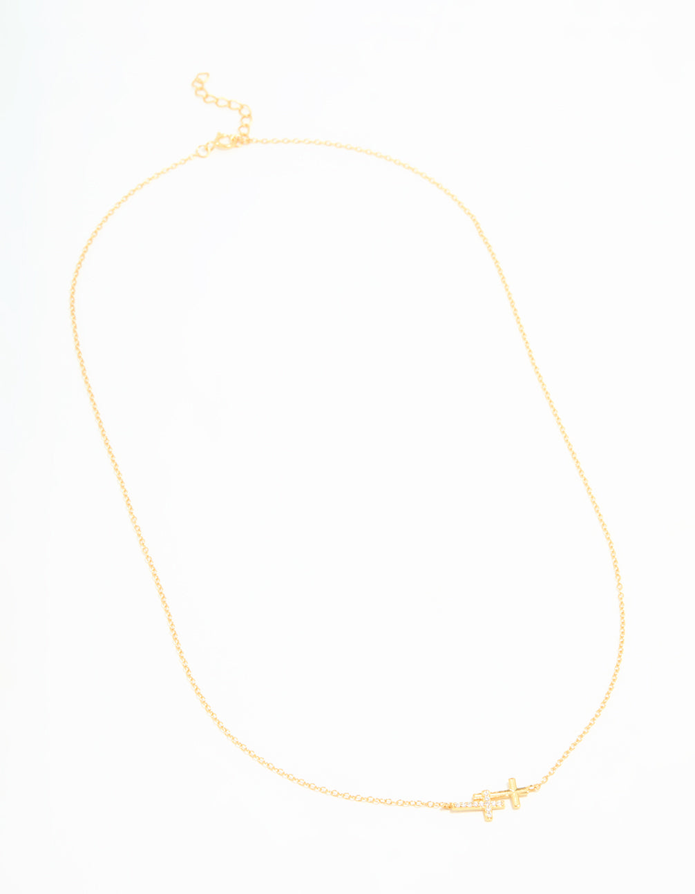 Gold Plated Sterling Silver Cubic Zirconia Double Cross Necklace