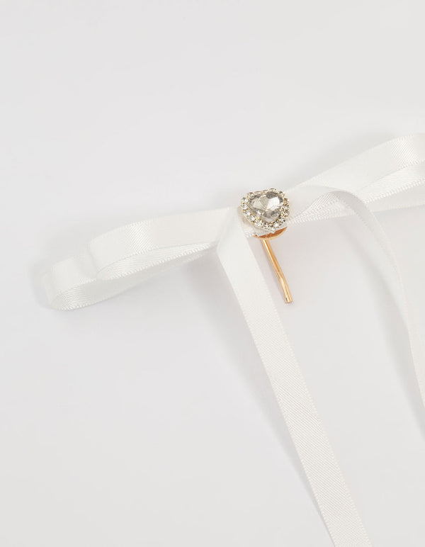 White Fabric Heart Ponytail Hair Hooks 2-Pack