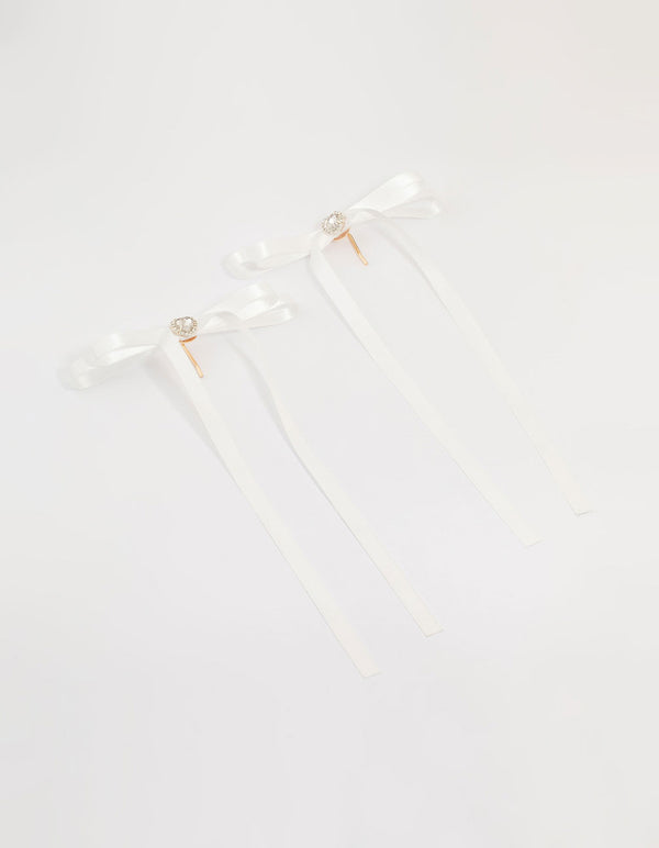 White Fabric Heart Ponytail Hair Hooks 2-Pack