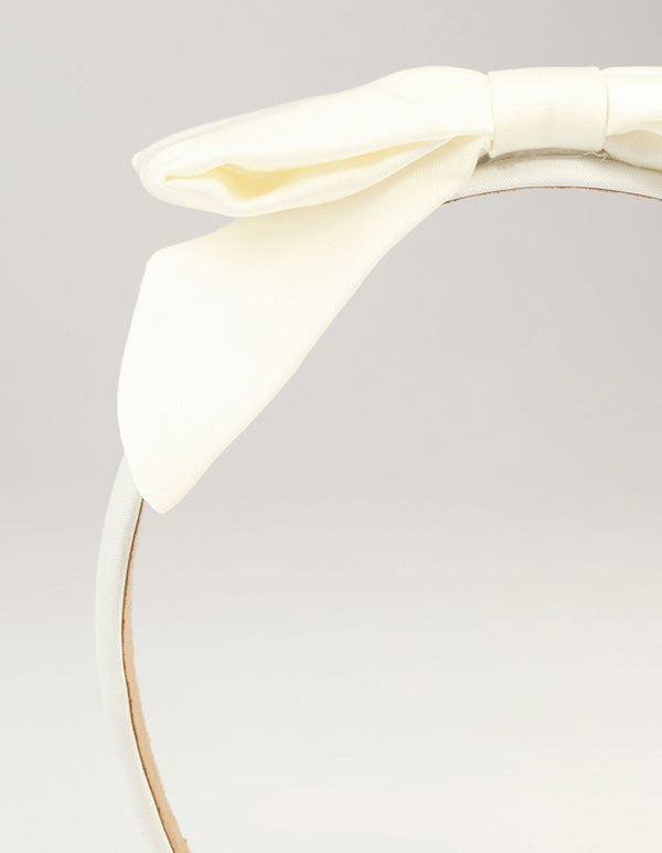White Fabric Classic Slim Bow Headband
