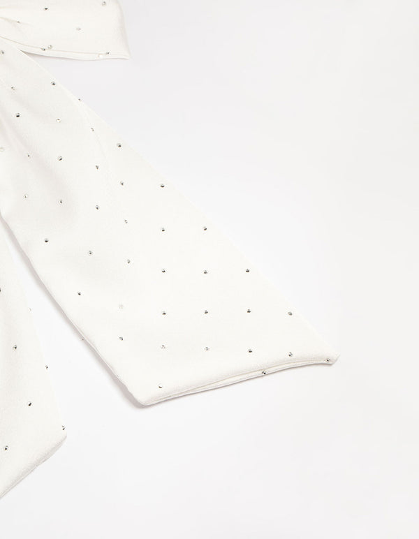 White Fabric Diamante Scatter Bow Clip