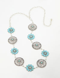 Silver & Turquoise Stone Boho Flower Ornate Belt - link has visual effect only