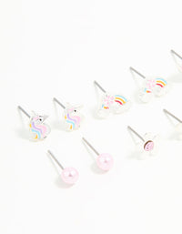 Kids Silver Unicorn & Butterfly Stud Earrings 6-Pack - link has visual effect only