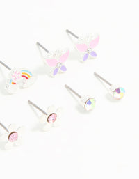 Kids Silver Unicorn & Butterfly Stud Earrings 6-Pack - link has visual effect only