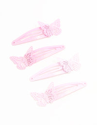 Kids Pink Coated Metal Butterfly Hair Clips 4-Pack - link has visual effect only