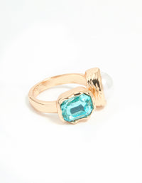 Gold Pearl & Blue Gem Statement Ring - link has visual effect only