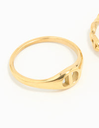 Waterproof Gold Plated Stainless Steel Link Stacking Rings 2-Pack - link has visual effect only