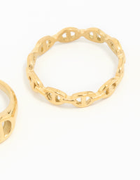Waterproof Gold Plated Stainless Steel Link Stacking Rings 2-Pack - link has visual effect only