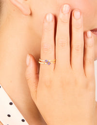 Gold Plated Purple Cubic Zirconia Dainty Trio Stacking Rings 2-Pack - link has visual effect only