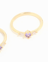 Gold Plated Purple Cubic Zirconia Dainty Trio Stacking Rings 2-Pack - link has visual effect only