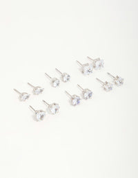 Silver Diamante Geometric Stud Earrings 6-Pack - link has visual effect only
