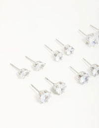 Silver Diamante Geometric Stud Earrings 6-Pack - link has visual effect only