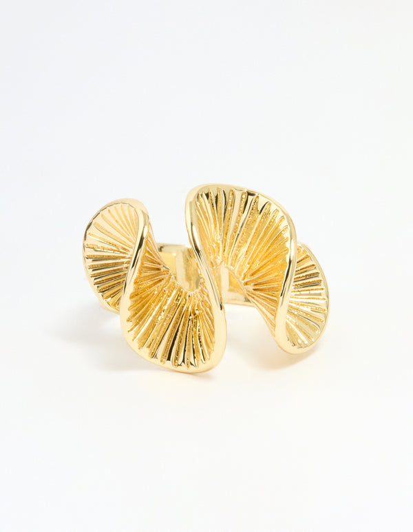 Gold Plated Wavy Fan Ring