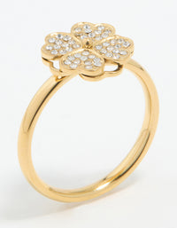 Waterproof Gold Plated Stainless Steel Lucky Clover Ring - link has visual effect only