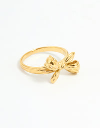 Waterproof Gold Plated Stainless Steel Dainty Bow Ring - link has visual effect only