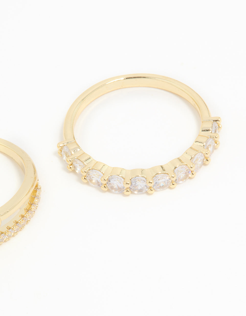 Gold Plated Cubic Zirconia Dainty Stacked Flower & Band Rings 2-Pack