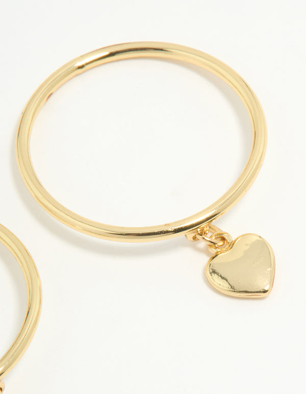 Gold Plated Dainty Heart Charm Rings 2-Pack