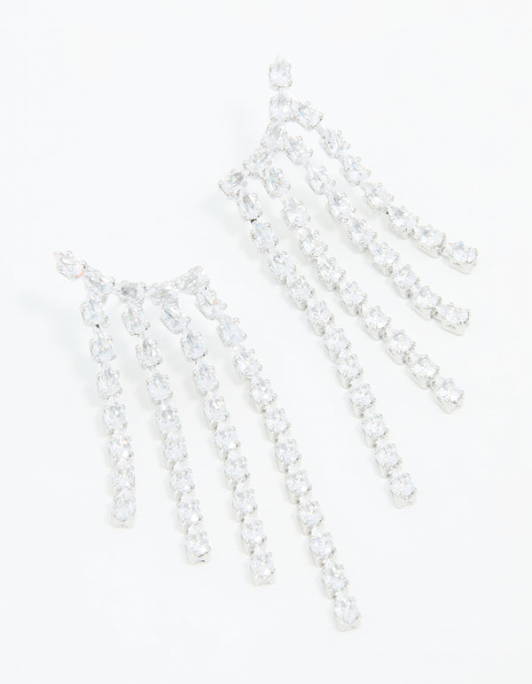 Silver Cubic Zirconia Long Pear Drop Earrings