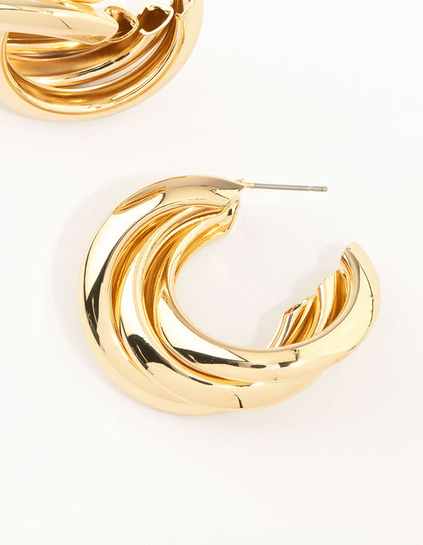 Gold Plated Thick Twisted Hoop Earrings