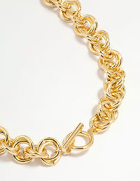 Gold Plated Double O Link Chain Necklace - link has visual effect only