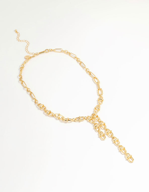 Gold Plated Mixed Link Y-Necklace