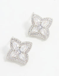 Silver Cubic Zirconia Marquise Flower Stud Earrings - link has visual effect only