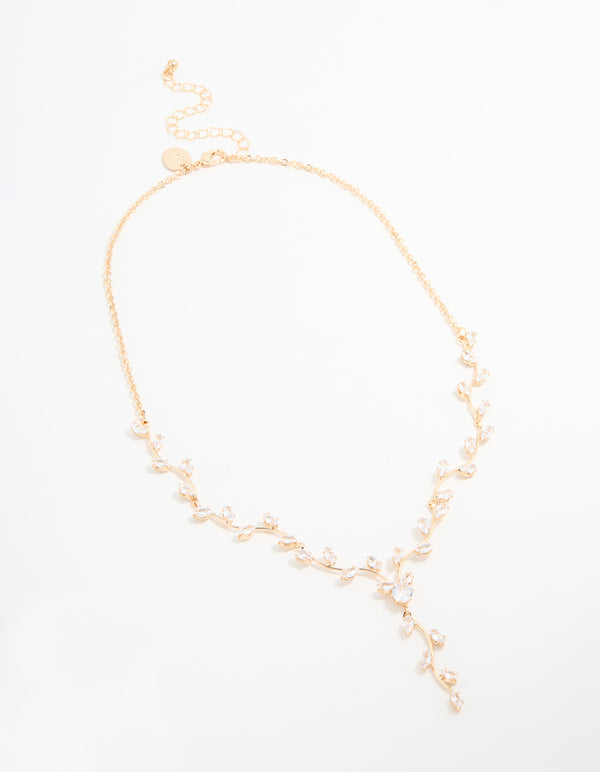 Gold Cubic Zirconia Vine Y-Necklace