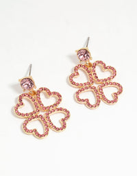 Gold Pink Diamante Lucky Heart Drop Earrings - link has visual effect only