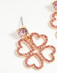 Gold Pink Diamante Lucky Heart Drop Earrings - link has visual effect only