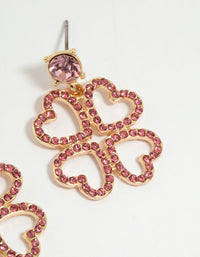 Gold Pink Diamante Lucky Heart Drop Earrings - link has visual effect only