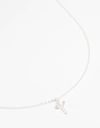 Silver Plated Cubic Zirconia Mini Cross Pendant Necklace - link has visual effect only